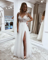 Gorgeous Appliques Tulle Wedding Dress With Slit-27dress